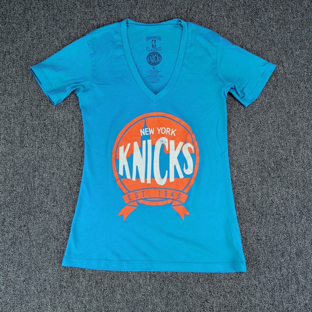 NBA Hardwood Classics New York Knicks V-Neck Women Small Blue Cotton Blend Tee